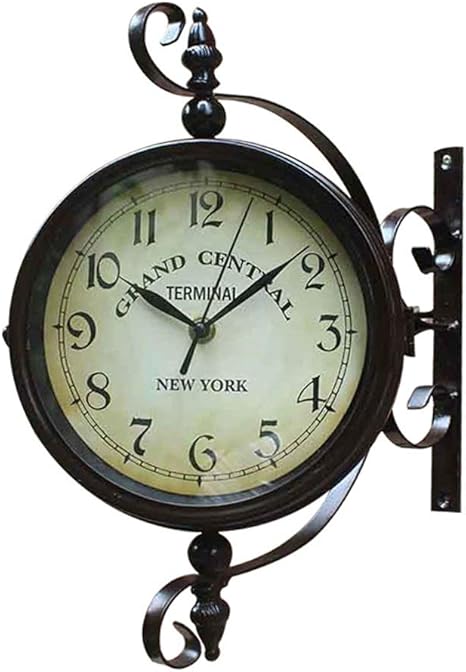 Amazon 壁掛け時計 ヴィンテージの壁が取り付けられた2つのレトロな駅時計 スクロールウォールサイドマウントホームガーデン装飾が施された壁掛け時計は 顔 寝室 部屋飾 Color Coffee Size 45x35x15cm 置き時計 掛け時計 オンライン通販