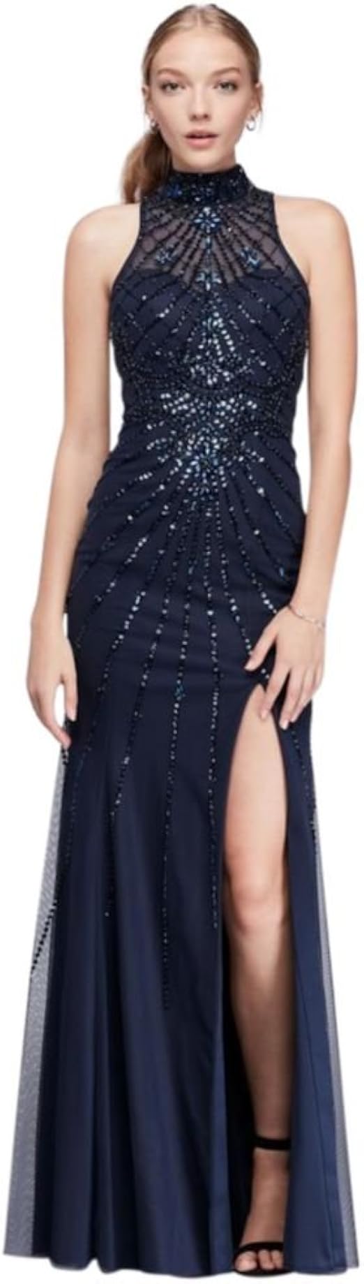 Download Amazon.com: David's Bridal Beaded Mock Neck Open Back Long Prom Dress Style 229D, Navy, 0: Clothing
