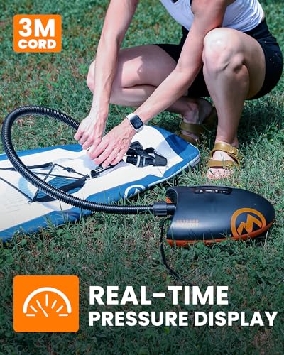 OutdoorMaster 20PSI High Pressure SUP Air Pump The Shark - Dual Stage Inflation & Auto-Off Feature, Deflation Function, 12V DC Car Connector, for Inflatable Stand Up Paddle Boards, Boats