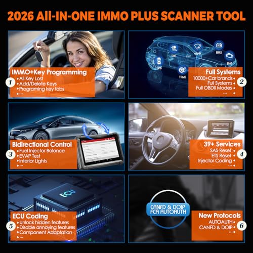 LAUNCH IMMO Plus X431 Car Diagnostic Case with All Systems Key IMMO Service 38+ Bi-Directional Active Test Obd2 with CANFD&DOIP FCA Guide V.A.G. 200+ Car 2 Years Service