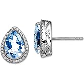 925 Sterling Silver Polished Created Aquamarine and Cubic Zirconia Post Earrings 14x11mm Wide Stud Earring for Women