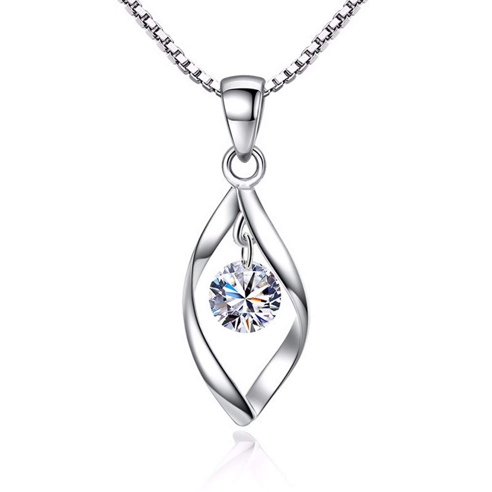 Zolkamery Silver Necklace, 925 Sterling Silver Necklace with White 5A Zircon, Hypoallergenic White Gold Necklaces Chain with Waterdrop Pendant for Women, Love Jewellery for Ladies Mother with Gift Box — image 1