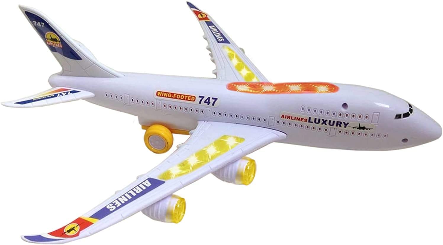 Top Race Airplane Toys Boeing 747 Aeroplane toys with Lights and Sounds Plane Toy Bump and Go Action toy aeroplane for 2 year olds 3 year olds airplane toys for toddlers