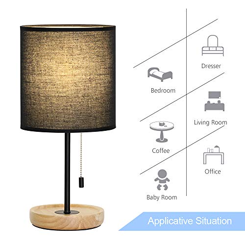 Nightstand Lamp, Contemporary Bedside Table Lamp, Black Metal Base Desk Lamp with Fabric Shade for Living Room, Bedroom, Office, College Dorm,Coffee Table (Modern Lamp Black)