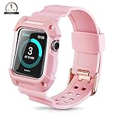 Apple Watch Band 38mm Protective Case,Youkex Replacement Straps with Rugged Shock-proof Case Cover for iWatch Series 1 Series 2 and Sport Edition (Pink/White)