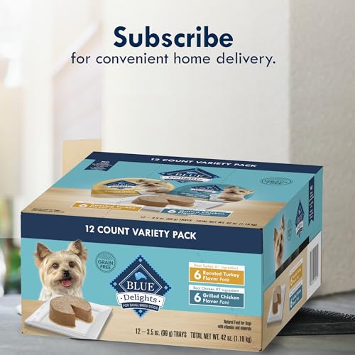 BLUE BUFFALO DELIGHTS SMALL BREED NATURAL WET DOG FOOD VARIETY PACK, ROASTED TURKEY PATÉ AND GRILLED CHICKEN PATÉ, 3.5-OZ CUPS, 12 COUNT