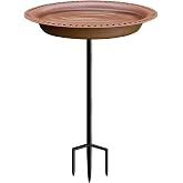 Garbuildman Extra-Large Freestanding Birdbaths Bowl, Detachable Decoration Spa with Metal Stake Stand &amp; Birdfeeder for Outdoor Garden, Oval Style, Chocolate