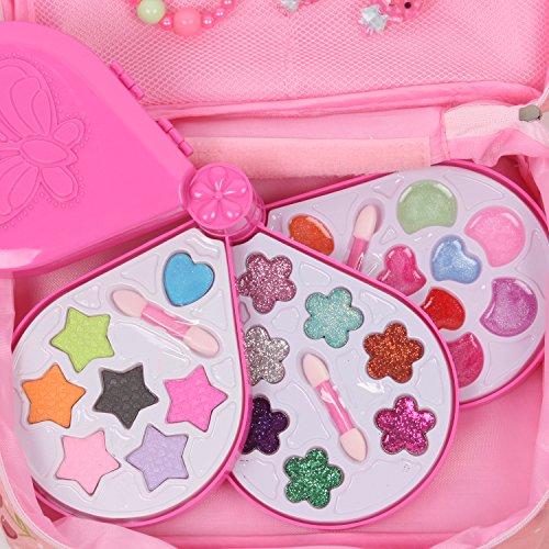 Cosmetic Bag Kit Pretend Makeup Set Jewellery Set Necklace Bracelet Ring Hair Clip Girls Toy (water-drop) - Thumbnail 3