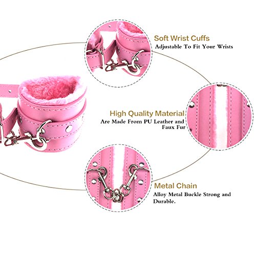 Muatoo PU Leather Handcuffs Pink Soft Wrist Cuffs For Women Men Cosplay Play
