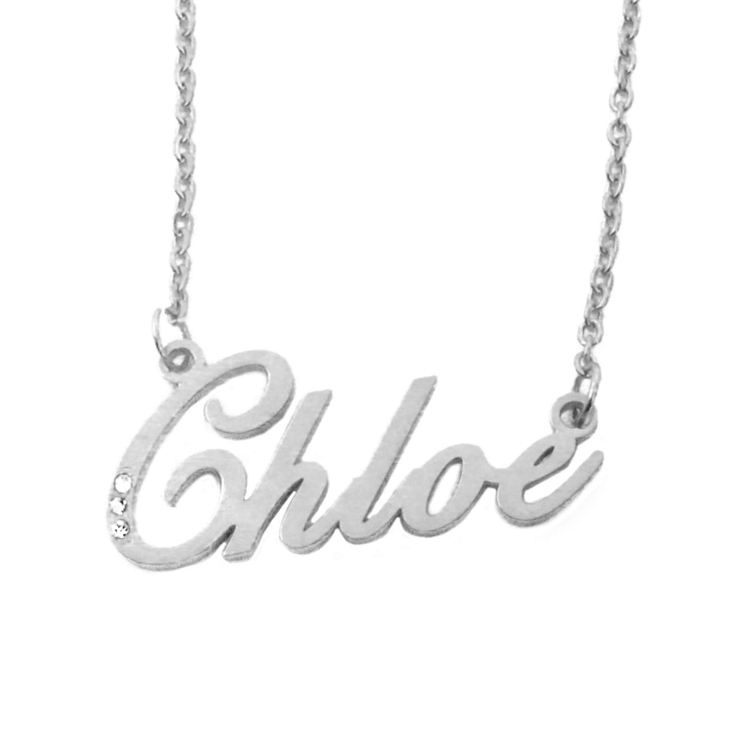 Kigu Chloe Personalised Name Necklace - 18ct Silver Tone Plated - Custom Jewellery - Incl Gift Packaging
