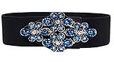 E-Clover Fashion Floral Rhinestone Buckle Women's Elastic Waist Cinch Belt for Dress