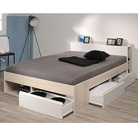 Funktionsbett 160 * 200 cm Akazie Grau/Weiß inkl 3 Roll-Bettkästen Jugendzimmer Kinderzimmer Schlafzimmer Kinderbett Jugendbe