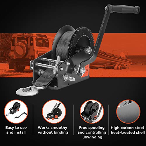 PALEN-T 3500 lbs Powerful Boat Trailer Winch | Hand Winch, 32 ft Nylon Straps and Comfortable Handle for Secure Grip | Manual Winch with Screws Set - Image 5