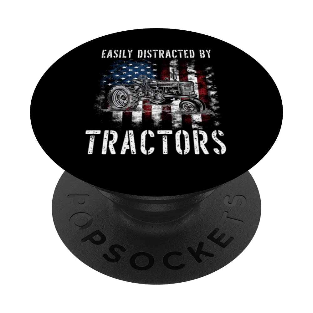 Funny easily distracted by tractors organic farmer farming PopSockets Swappable PopGrip