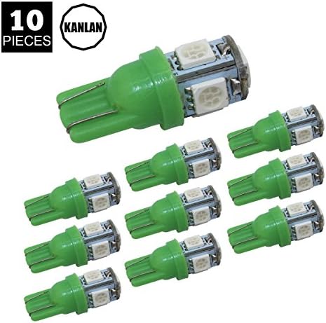 KANLAN 10x Car Light Bulbs12V 194 168 147 W5W Wedge T10 5 SMD 5050 LED Bulb for Car Replacement Interior Lights Clearance Wedge Dome Trunk Dashboard Bulb License Plate Light Lamp (Green)