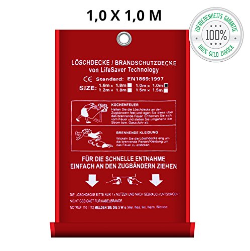 Löschdecke Brandschutzdecke I 1x1 m nach DIN EN 1869 geprüft I Feuerlöschdecke I Sicheres Feuer löschen mit Qualität Bringt Sicherheit in Ihr Heim oder für Ihre Arbeit