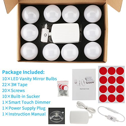 LED Vanity Mirror Lights 6500K 13.1ft Hollywood Style Vanity Lights Waterproof 10 Blubs Daylight Mirror Makeup Light Kits Dimmable Lighting Fixture Strip for Dressing Vanity Set Bedroom Bathroom