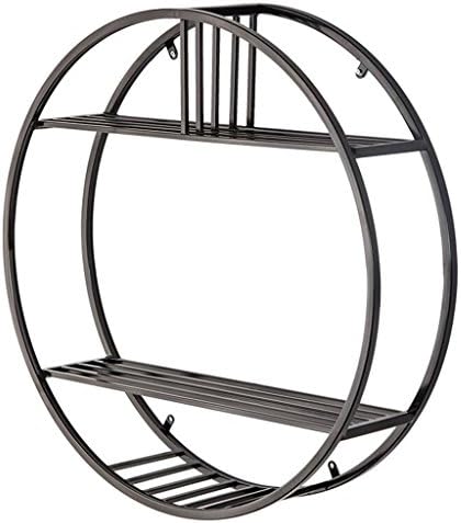 DHMHJH Nordic Minimalist Living Room Wall Hanging Wrought Iron Photo Frame Bookshelf Circular Partition Wall Display Stand (Color : 2 layers in black)