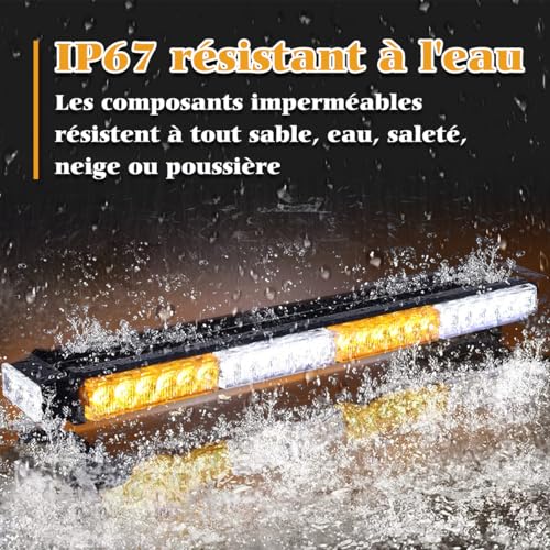 ROUTEKING 67cm 54 LED Strobe Light Bar Double Sided Flashing High Intensity Automotive Warning Emergency Flashing LED Bar with Magnetic Base (Amber/White/Amber/White)