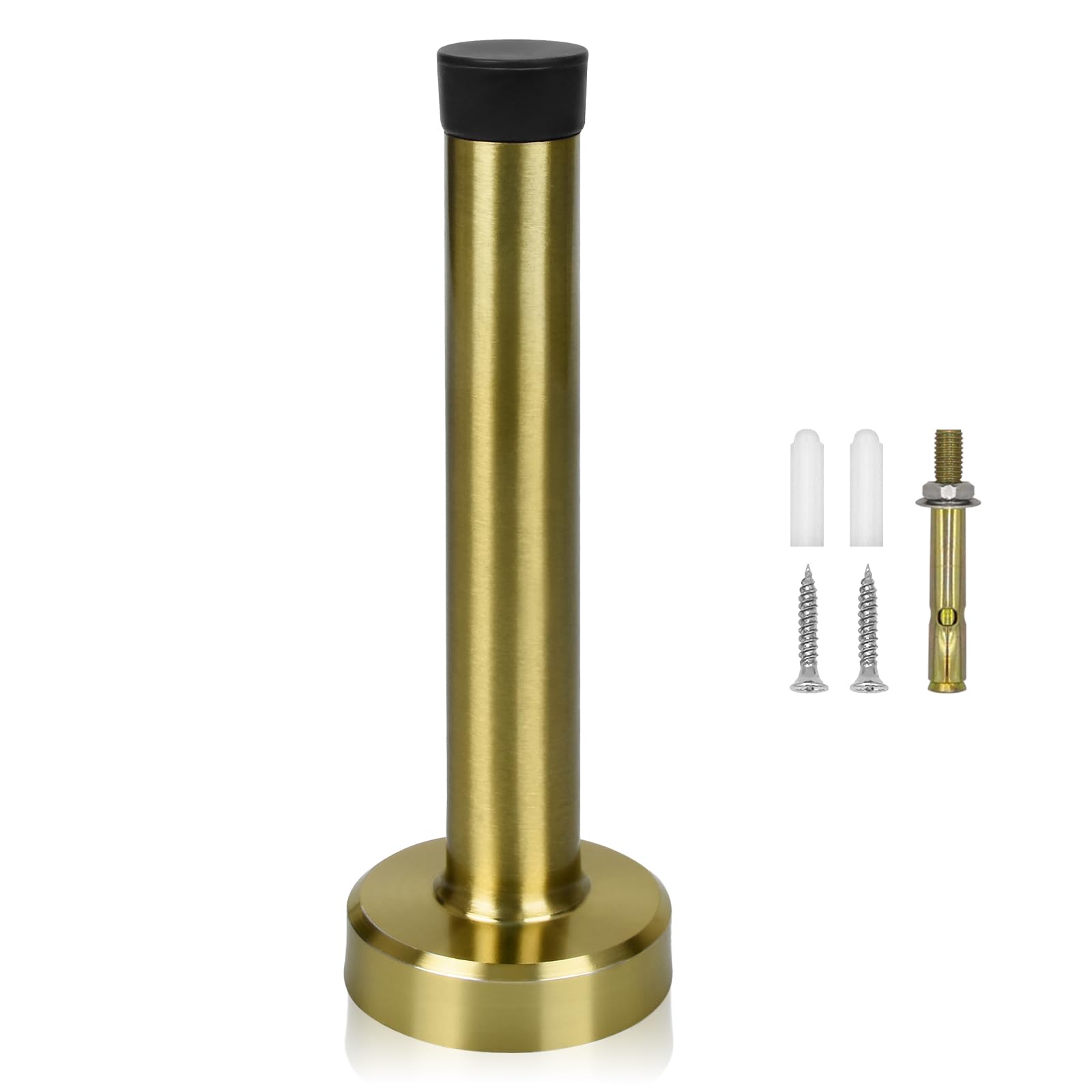 Door Stop, 4 Inch Door Stopper, Wall Mounted, Gold Door stoppers for Skirtings with Sound Dampening Rubber Tip, Stainless Steel Doorstops Wall Protector Indoors Outdoors, Brass Gold, 95mm — image 1