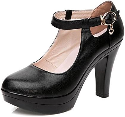 Kalends Ladies Genuine Leather Plus Size Buckle High Heels Work Shoes Pumps,7 D(M) US