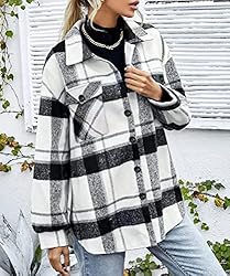 AUTOMET Womens Casual Plaid Shacket Oversized Long