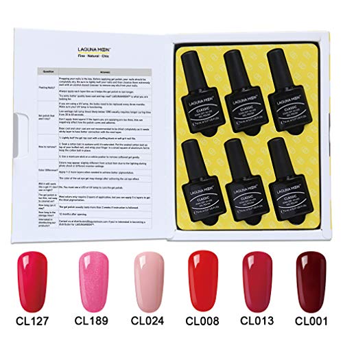 Lagunamoon Gel Nail Polish Set 6 Colors Gel Nail Varnish Soak Off Nail Art Manicure Gel Polish Set with Gift Box 8ML Require LED UV Nail Dryer Lamp -Be Cherry!