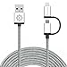 F-color iPhone 6 Charger, 10Ft Long, 2in1 Lightning Cable for iPhone 8 7 6S 6 Plus SE, iPad Air Mini 4 iPad Pro, Micro USB Cable for Android Smart Phones Motorola Galaxy Note 5 S6 Edge Plus Silver