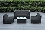 Ohana 5-Piece Outdoor Patio Wicker Furniture Conversation Set (dark gray)