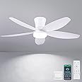 Surtime 42" Ceiling Fans with Lights-Low Profile Ceiling Fan with Light and Remote/APP Control,Flush Mount,DC Reversible,LED Dimmable Modern Ceiling Fans for Bedroom,Indoor/Outdoor Patio Use(White)