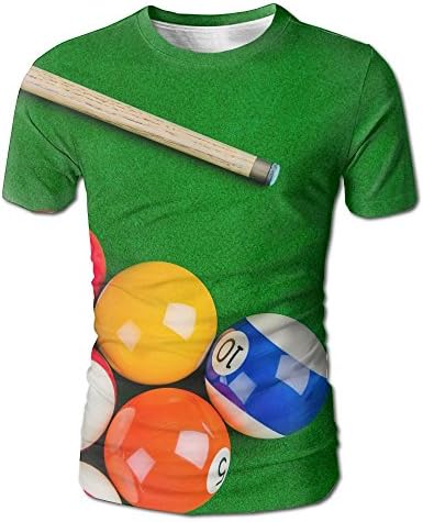 JeanCo Mens Billiard Balls On Green Table With Billiard Cue Snooker Pool Game Classic Tees White