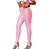 ChiaoLezhee Shiny Leggings for Women, Rave Party Outfits, Sexy Sheer Stirrup Pants High Waist Waisted See Through Mesh Tights