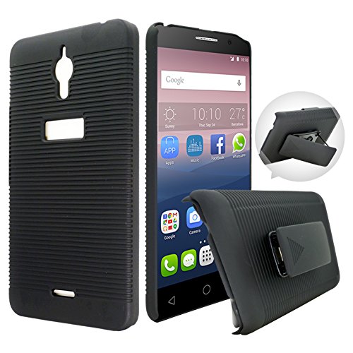 Alcatel PIXI 4 6.0 inches(3G) Case, Customerfirst - Heavy Duty Hybrid Armor Dual Layer Kickstand Belt Clip Holster Combo Rugged Case for Alcatel PIXI 4 6.0 inches(3G) + Free Keychain (Simple Black)