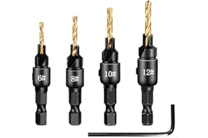 Xingjieyun countersunk Drill bit Set, Adjustable countersunk chamfering Integrated Woodworking Drill bit Set, # 6, # 8, # 10,