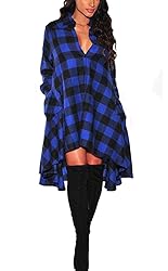 olrain Womens New Plaids Irregular Hem Casual Shirt