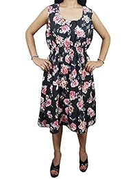 Womens Summer Dress Street Fashion Black Floral Prints Elastic Waist Bohemian Flare Sundress