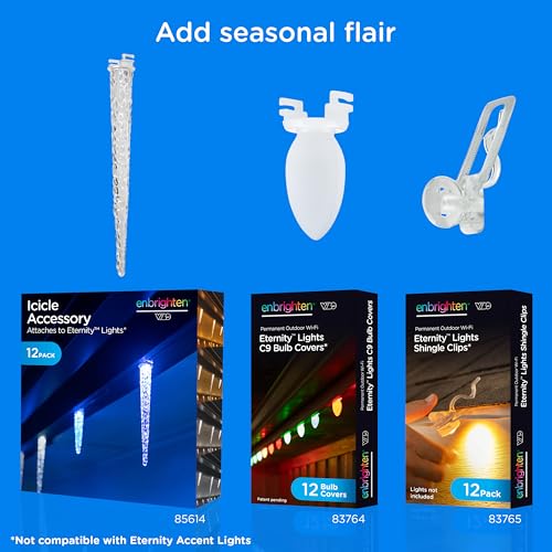 ENBRIGHTEN VIBE ETERNITY PERMANENT OUTDOOR LIGHTS FOR HOUSE, 50FT, 36 RGBWIC LEDS, CLOSE SPACING, 33LM, COLOR CHANGING, CHRISTMAS, EAVE LIGHTING, SMART APP, WORKS WITH ALEXA, GOOGLE HOME, 82730