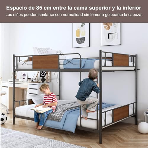 VirtuSync 198 x 105 cm Litera de Metal, Cama Individual con Barandales Altos, Estructura Resistente para Niños, Adolescentes y Adultos