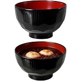 2-Pack Japanese Soup Bowls, Traditional Miso &amp; Rice Bowls, Microwave &amp; Dishwasher Safe, Made in Japan, Black/Red