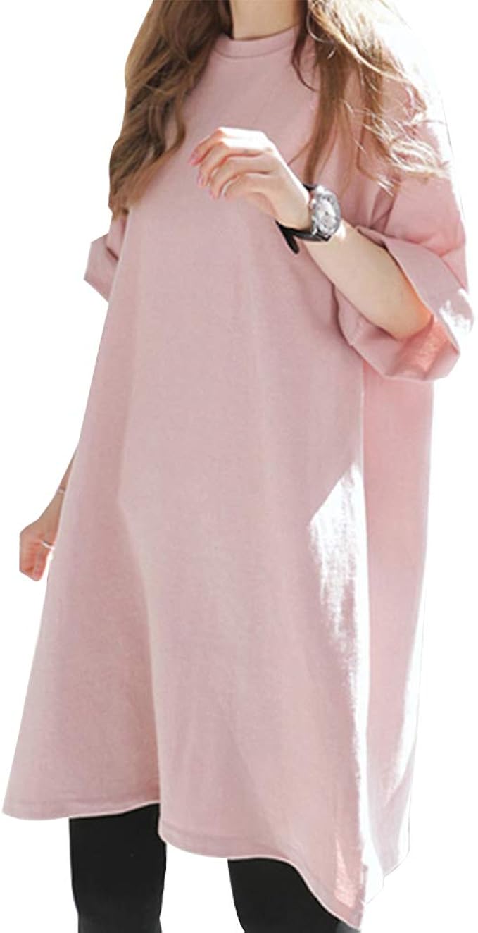 Amazon Co Jp レディース チュニック 膝丈 ゆったり 体型カバー トップス 半袖 カットソー ワンピース Tシャツ 春夏 大きいサイズ 服 ファッション小物