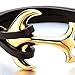 COOLSTEELANDBEYOND Mens Large Stainless Steel Gold Color Marine Anchor Bangle Bracelet Genuine Brown Leather Wristband