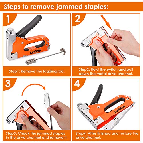 LANNIU Staple Gun, Heavy Duty Staple Gun, 4 in 1 Staple Gun with 800
