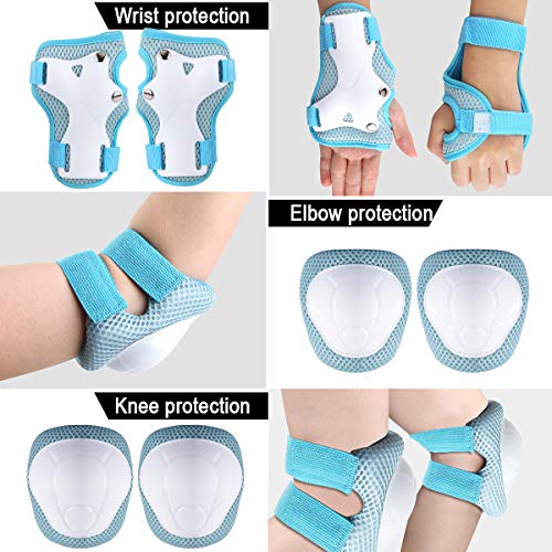 Kids/Youth Knee Pad Elbow Pads Guards Wrist Guards Protective Gear Set for Rollerblade Roller Skates Cycling BMX Bike Skateboard gs Scooter Riding Sports,Toddler for Multi-Sports(Age3-7) LightBlue