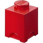 Room Copenhagen, LEGO Brick Box Stackable Storage Containers - Decorative Organizational Building Blocks for Kid's Toys and Accessories - 4.92 x 4.92 x 7.09in - Brick 1, Bright Red