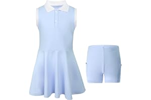 SPFASZEIV Girls Tennis Dress Kids Polo Golf Dress with Separate Shorts Pockets Sleeveless Toddler Tennis Outfit 5-15 Years