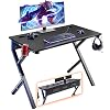 Mr IRONSTONE Gaming Desk 45.2″ W x 23.6″ D Home Office Desk, Gaming Workstation with Power Strip of 3-Outlet & 2 USB Ports, Cup Holder, Headphone Hook, and Cable Management (Blue)