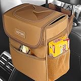 HOTOR Car Trash Can with Lid, Brown Car Trash Bag