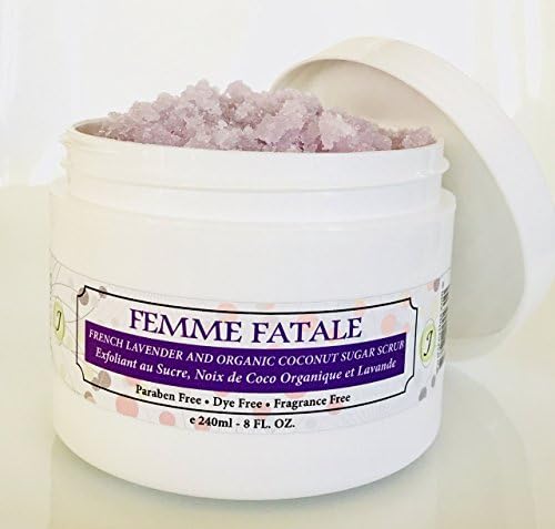 FEMME FATALE French Lavender and Organic Coconut Oil Body Sugar Scrub. ALL NATURAL. Get rid of crepy skin, smooth body, reduce bumps and Keratosis Pilaris. Reduce dryness and enhance glow.
