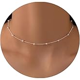 Pearl Necklaces for Women,14K Real Gold Plated Dainty Cute Pearl Necklace for Women Handmade Pearl Chain Necklace Everyday Jewelry Gift