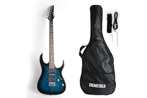 Demusea Full Size Electric Guitar Beginner Starter Practic Solid Wood HSH Pickups Single tremolo Gig Bag And Strap (DIB-30, Blueburst)